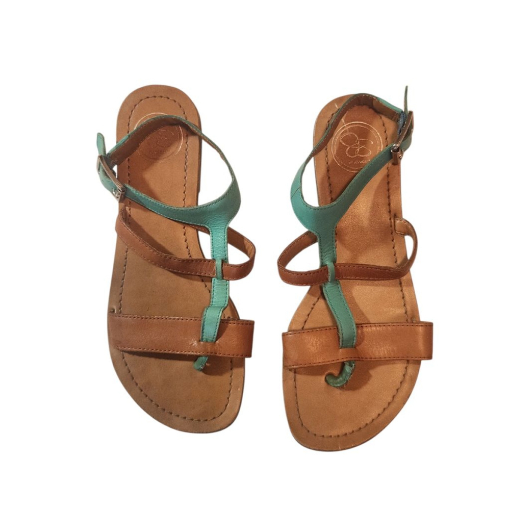 Women's Jessica Simpson Brown Teal Flat Boho Size 6.5 Sandals
